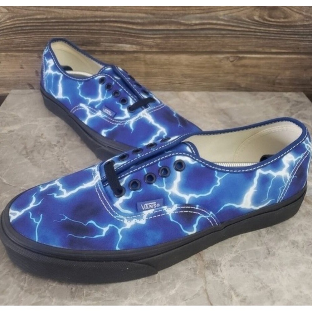 Vans Authentic Lightning Shoes Blue Black‎ Electric Bolt Skater Streetwear Boho